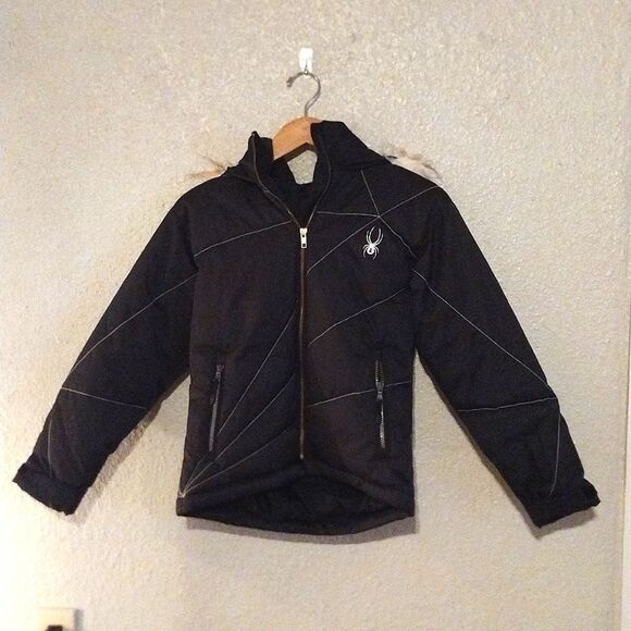Junior's 10 Spyder Black Snow/Ski Zip up Snow Jacket Coat with Pockets - Picture 1 of 16